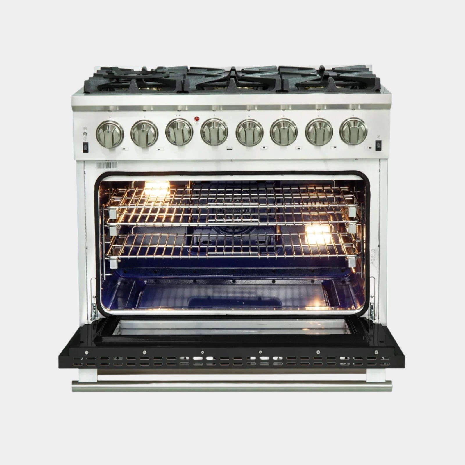 Forno Capriasca 36 in. 6-burner Black Dual Fuel Range with Brass Burners 5.36 cu. ft. | FFSGS6187-36BLK
