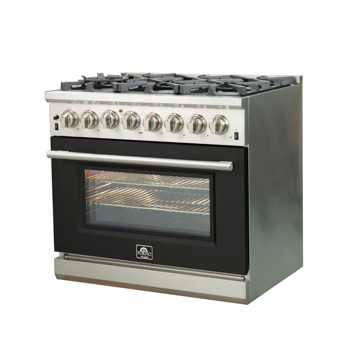 Forno Capriasca 36 in. 6-burner Black Dual Fuel Range with Brass Burners 5.36 cu. ft. | FFSGS6187-36BLK
