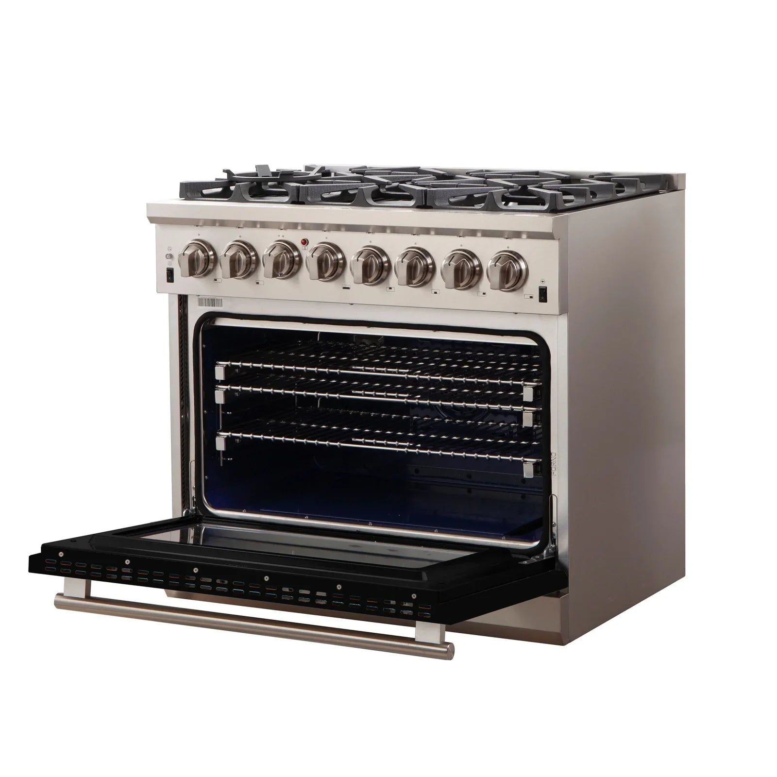 Forno Capriasca 36 in. 6-burner Black Dual Fuel Range with Brass Burners 5.36 cu. ft. | FFSGS6187-36BLK