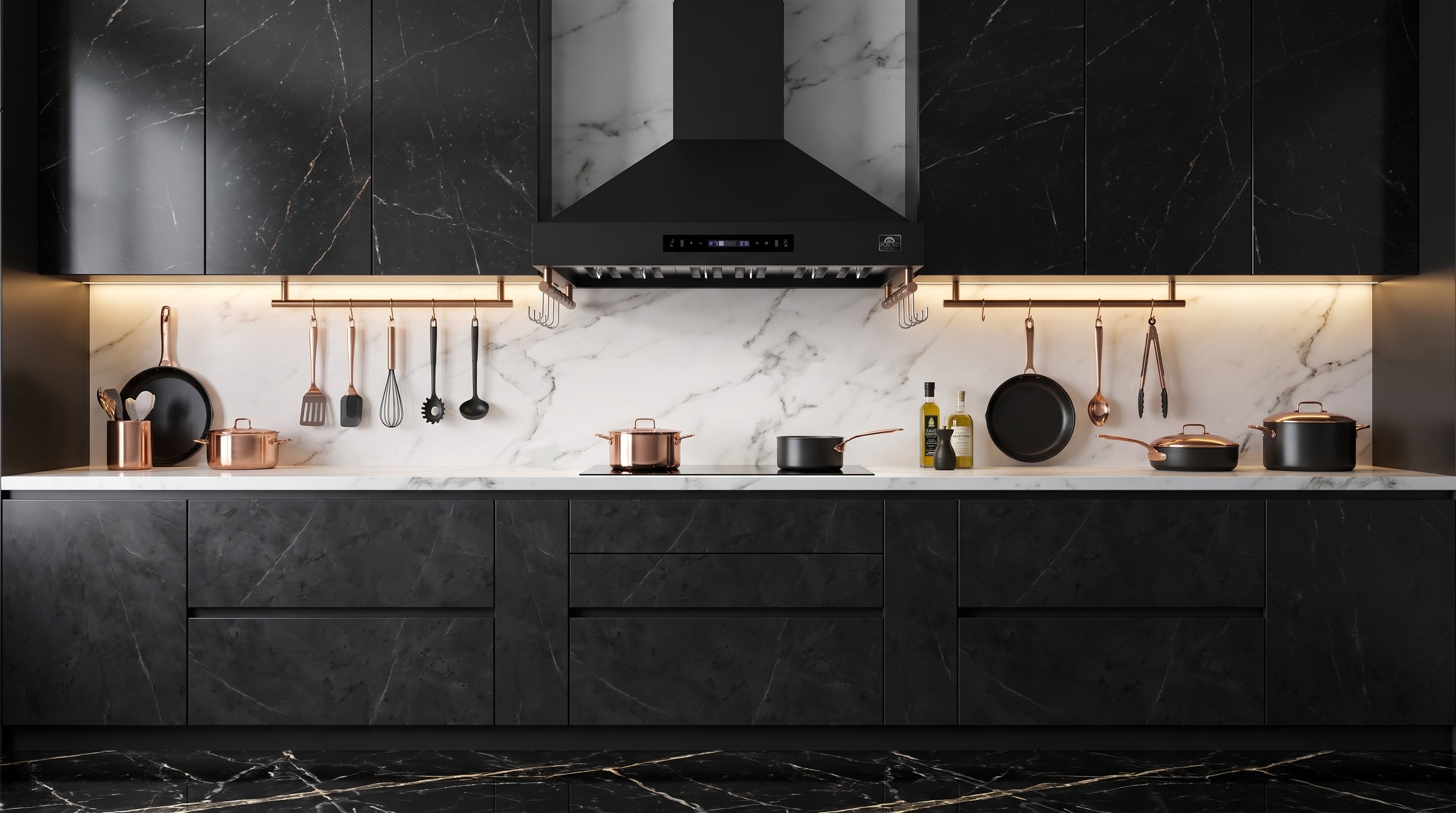 Forno Venezia 36 in. 370 CFM Black Wall Mount Range Hood with Antique Brass Accents | FRHWM5503-36BLK