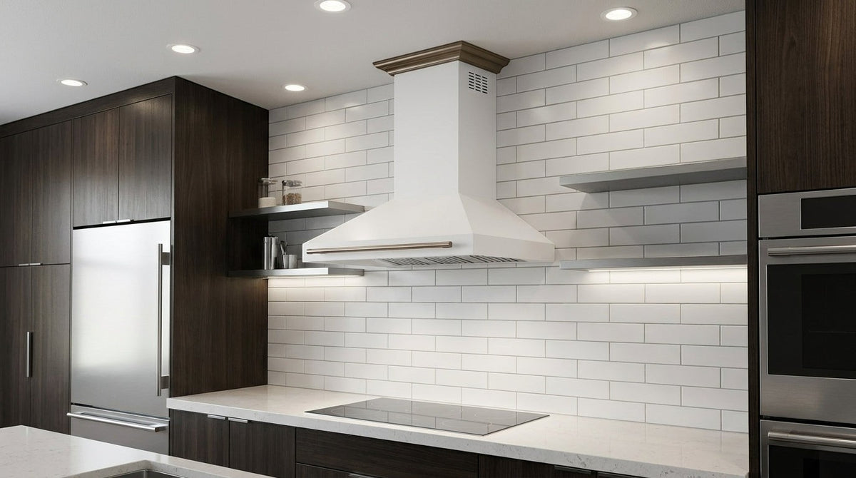 Forno Aria 48 in. 1200 CFM White Wall Mount Range Hood with Antique Brass Accents | FRHWM5095-48WHT