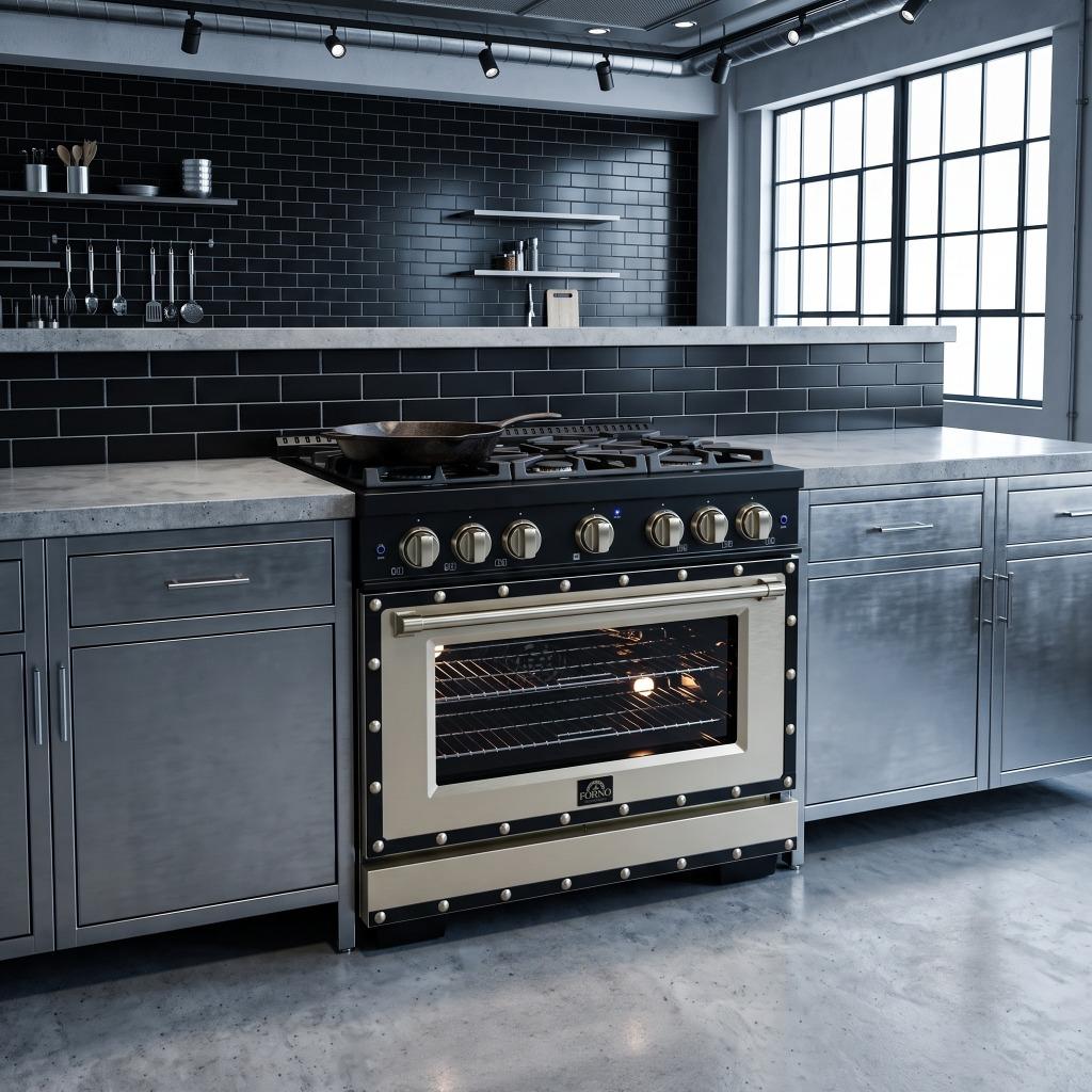 Forno Valente 36 in. 5.2 Cu.ft. Black Gas Range with 6 Sealed Burners and Air Fry | FFSGS6299-36CPBLK