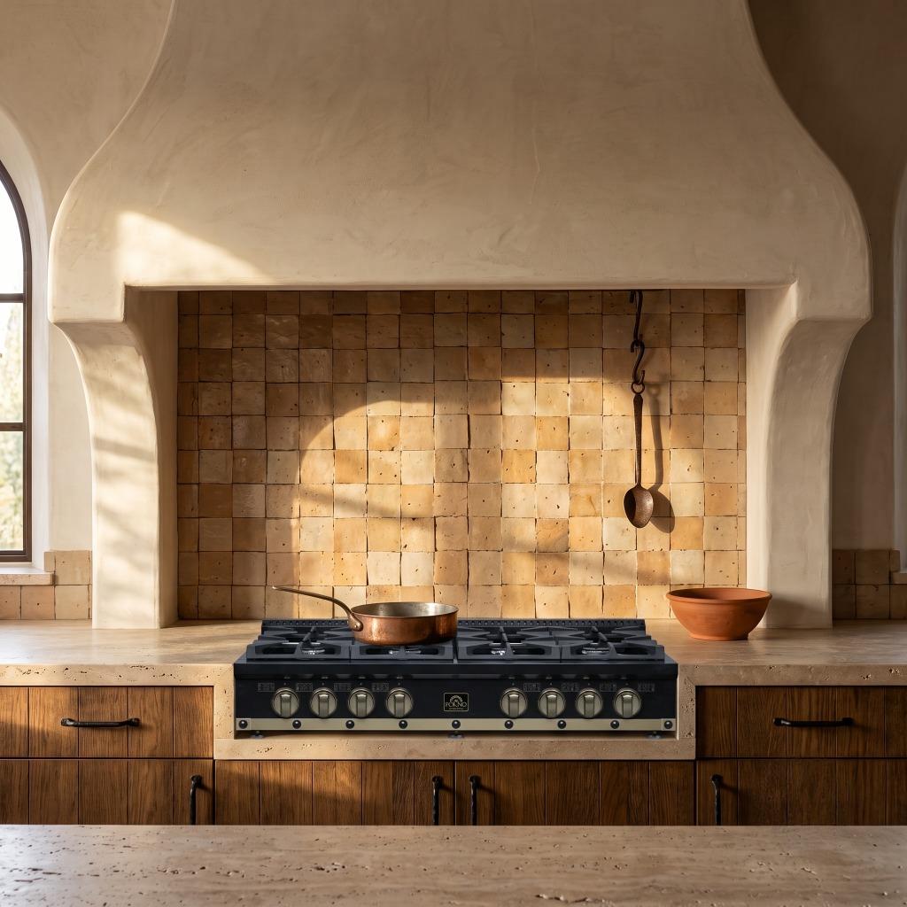 Forno Valente 48 in. Black Gas Rangetop with 8 Sealed Burners and Cast Iron Grates | FCTGS5799-48CPBLK